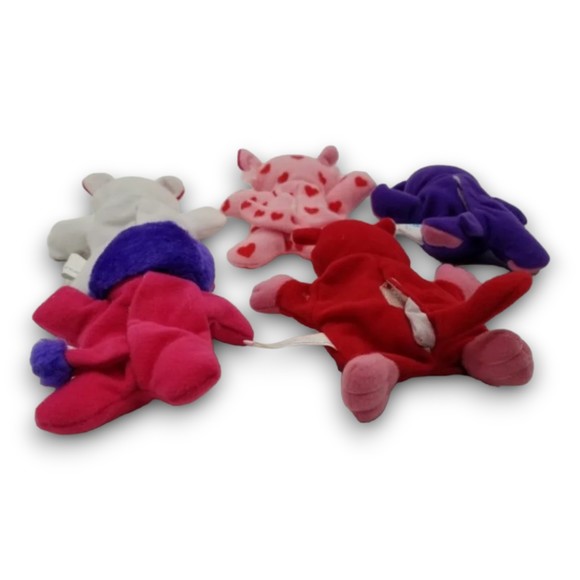 Five Valentine 5" Mini Plush Animal Purses Plastic Zip Loc Set 2 Party Favors - Picture 6 of 7